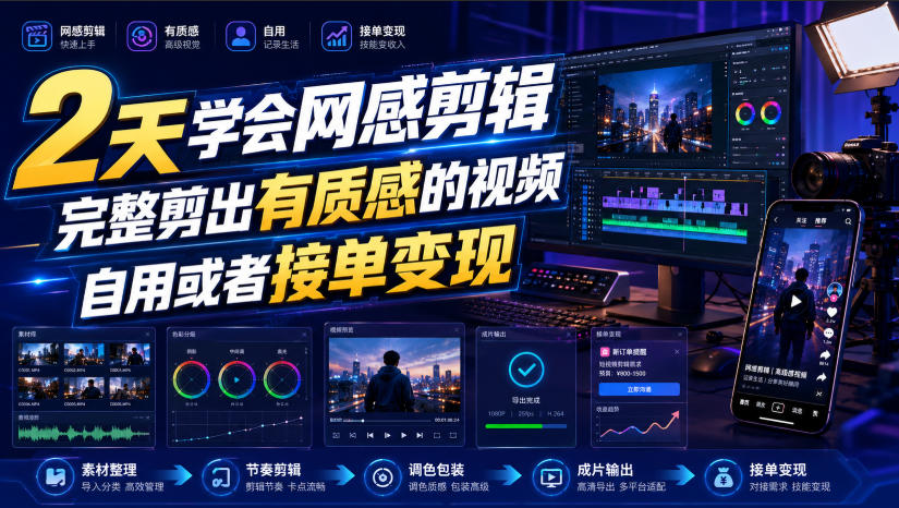 040-20260803-2天学会网感剪辑，完整剪出有质感的视频，自用或者接单变现