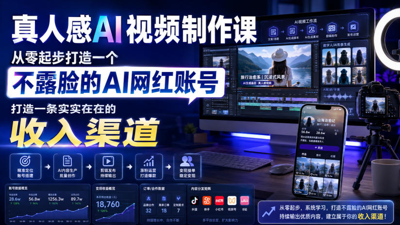 046-20260803-真人感AI视频制作课，从零起步打造一个不露脸的AI网红账号，打造一条实实在在的收入渠道【原创双语字幕】