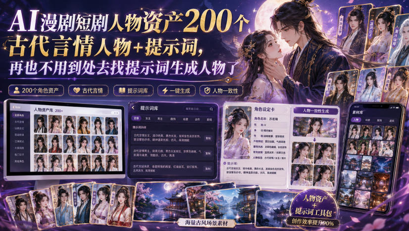 051-20260804-AI漫剧短剧人物资产200个古代言情人物+提示词，再也不用到处去找提示词生成人物了