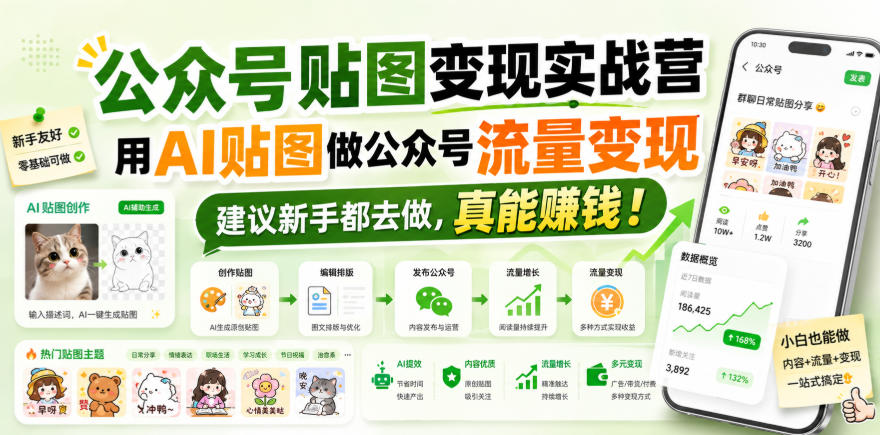 262-20260828-公众号贴图变现实战营，用AI贴图做公众号流量变现，建议新手都去做，真能賺钱！