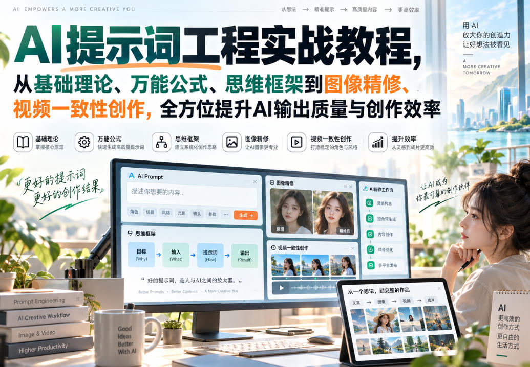 247-20260911-AI提示词工程实战教程，从基础理论、万能公式、思维框架到图像精修、视频一致性创作，全方位提升AI输出质量与创作效率