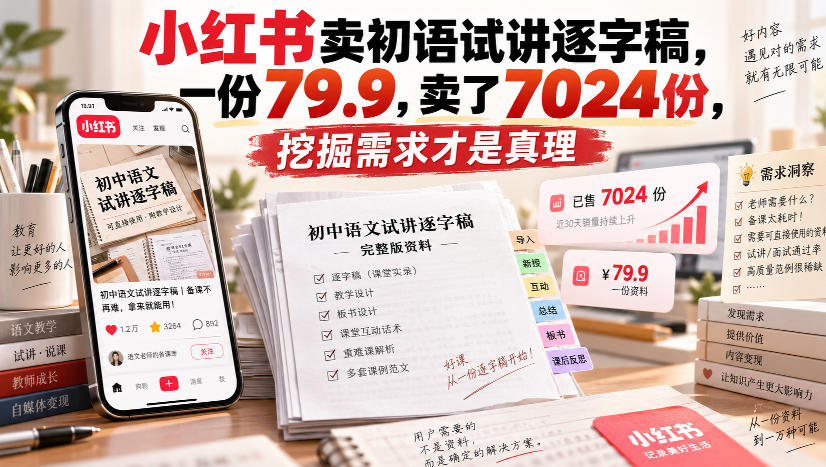 292-20260914-小红书卖初语试讲逐字稿，一份79.9，卖了7024份，挖掘需求才是真理