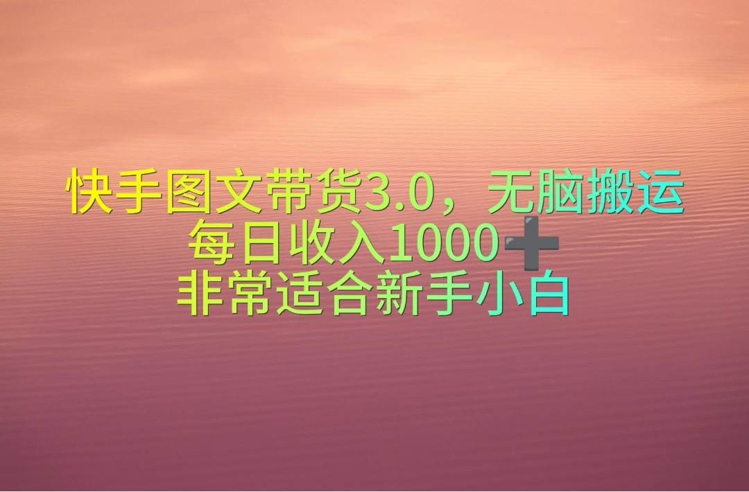 快手图文带货3.0，每日收入1000＋，非常适合新手小白