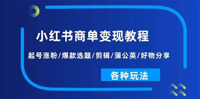 （11163期）小红书商单变现教程⭐小红书商单变现教程：起号涨粉/爆款选题/剪辑/蒲公英/好物分享/各种玩法