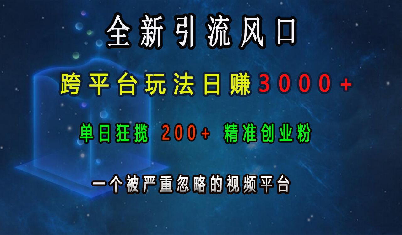全新引流风口，跨平台玩法日赚3000+单日狂揽200+精准创业粉，一个被严重忽略的视频平台⭐全新引流风口，跨平台玩法，单日狂揽200 精准创业粉，一个被严重忽略的视频平台